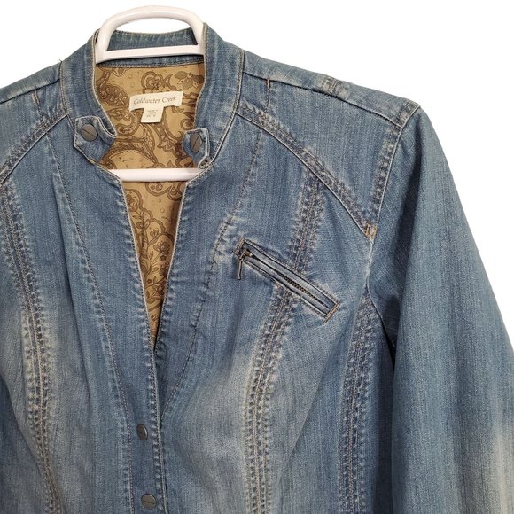 Coldwater Creek Size W18 18W Jacket Denim Jean V-neck Snaps Pockets Fitted Blue - Picture 10 of 12